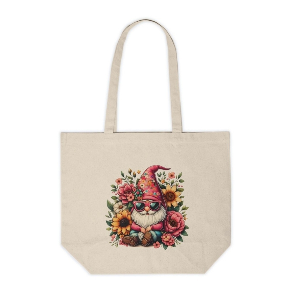 Floral Spring Garden Gnome Custom Canvas Tote Bag